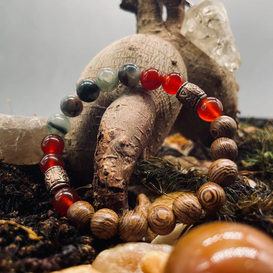 African Bloodstone / Carnelian / Wenge Wood Bracelet