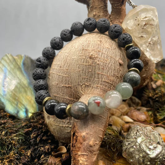 African Bloodstone / Obsidian / Lava Stone Bracelet